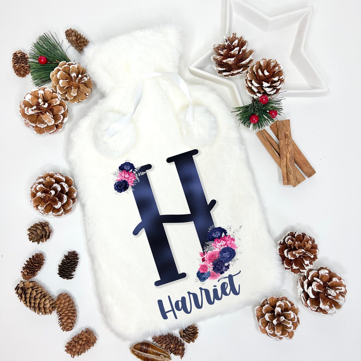 Nana Gift, Hot Water Bottle, Fluffy Hot Water Bottle, Personalised Hot Water Bottle, Floral Letter Hot Water Bottle, Nanny, Gift For Mom