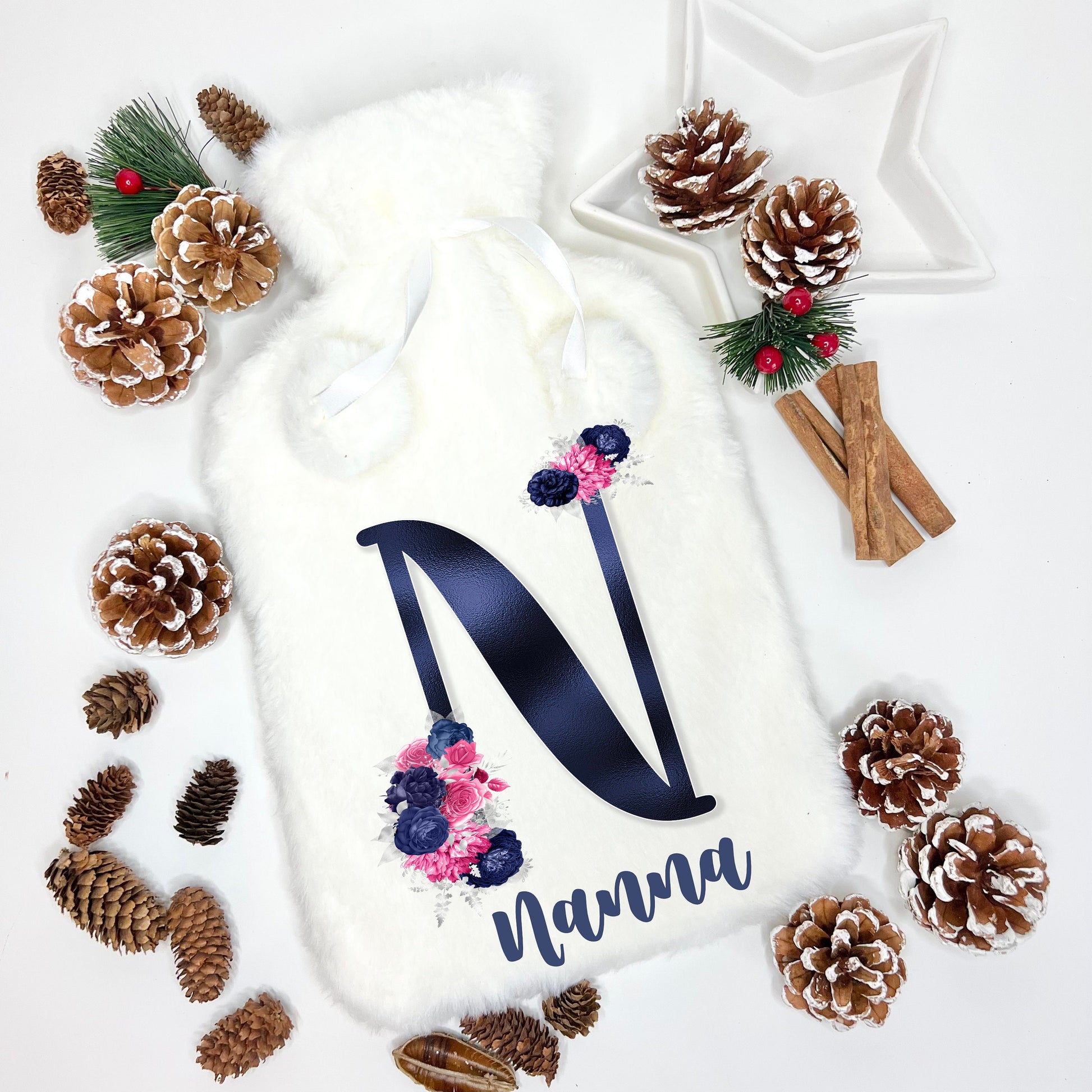Hot Water Bottle, Fluffy Hot Water Bottle, Personalised Hot Water Bottle, Floral Letter Hot Water Bottle, Gift For Nanny, Gift For Mom