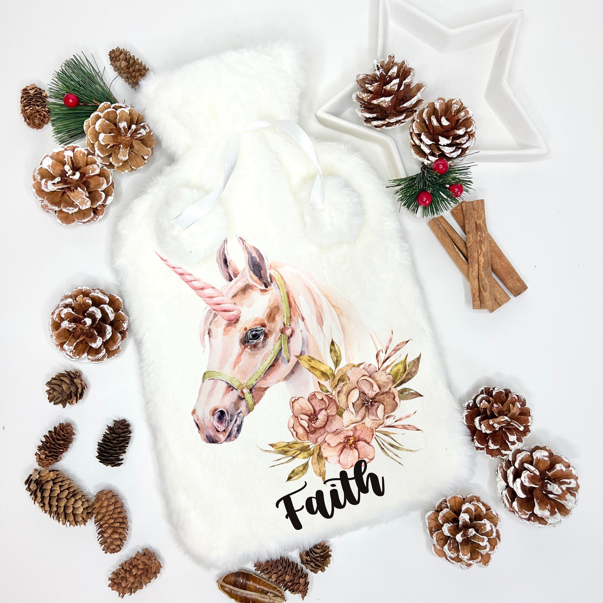 Hot Water Bottle, Fluffy Hot Water Bottle, Personalised Hot Water Bottle, Floral Letter Hot Water Bottle, Gift For Nanny, Unicorn