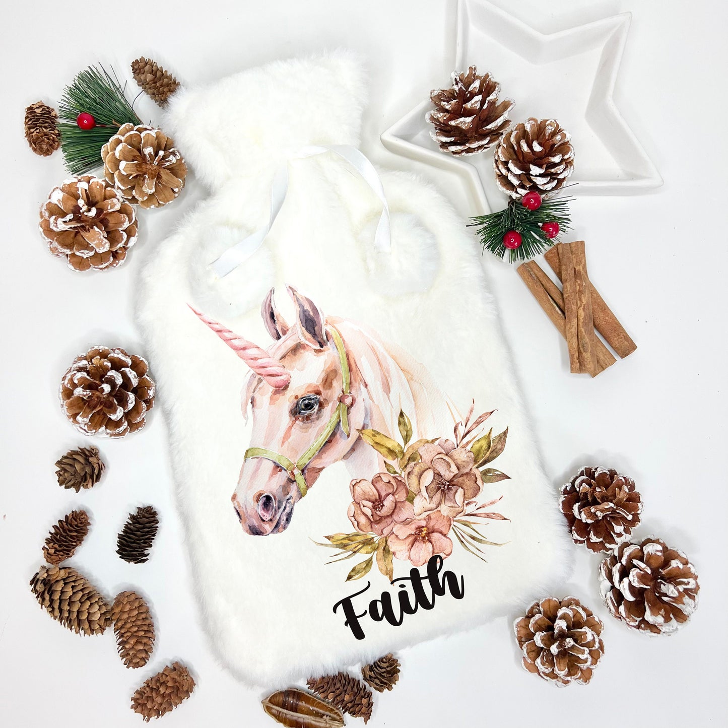 Hot Water Bottle, Fluffy Hot Water Bottle, Personalised Hot Water Bottle, Floral Letter Hot Water Bottle, Gift For Nanny, Unicorn