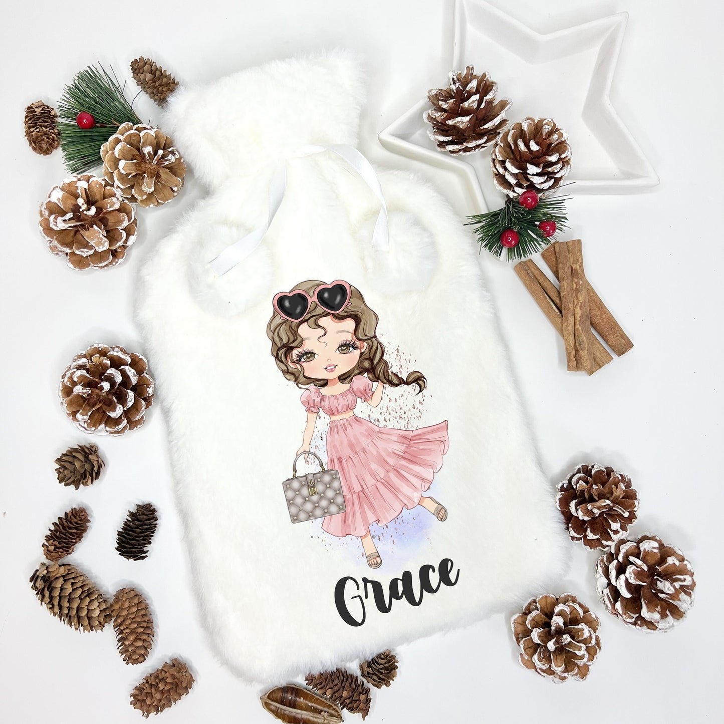Fluffy Hot Water Bottle, Personalised Hot Water Bottle, Christmas Gift For Girls, Christmas Gift For Granddaughter, Christmas Gift Daughter