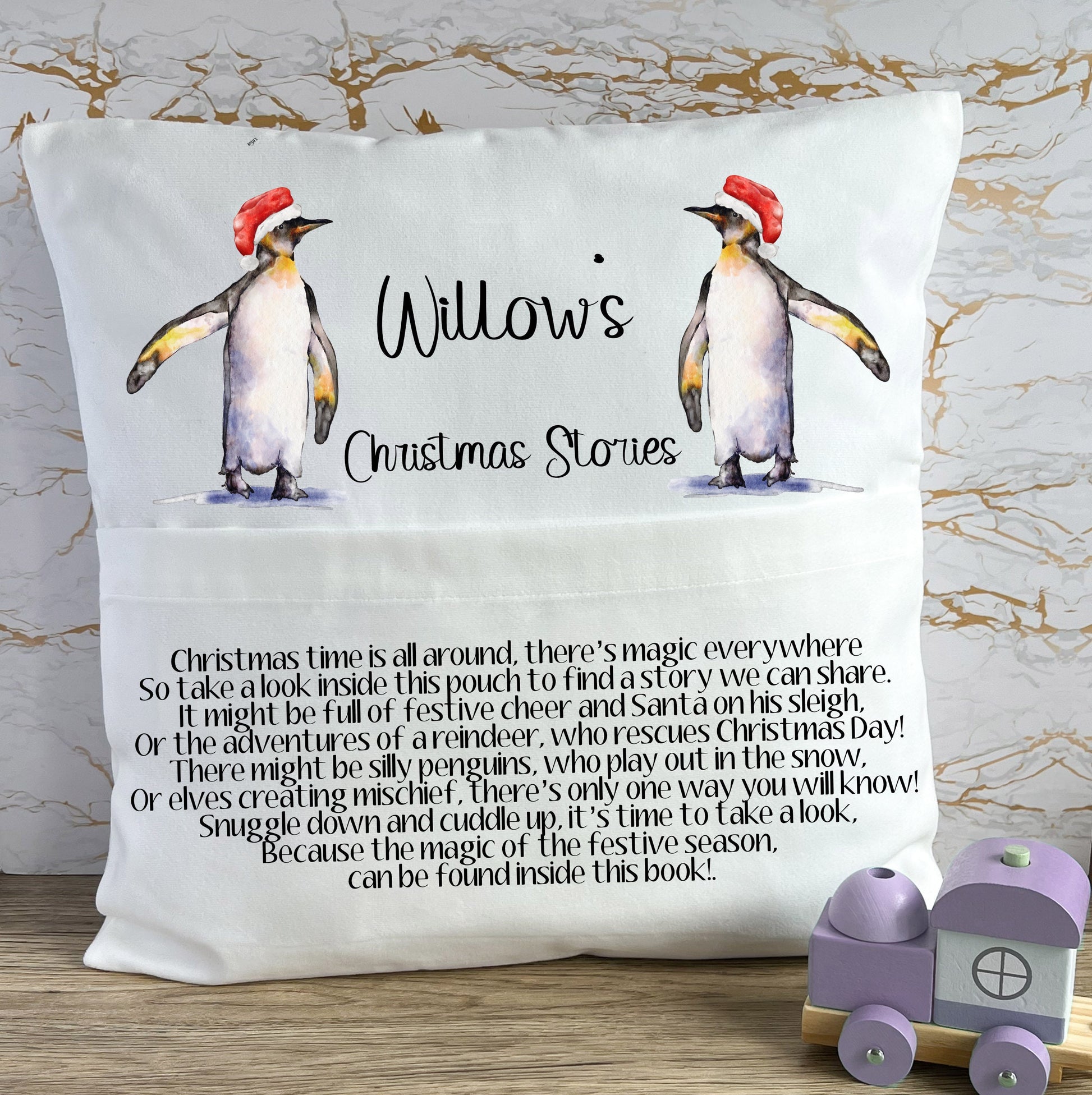 Christmas Book Cushion, Kids Book Cushion, Book Cushion, Penguin Book Cushion, Book Cushion For A Boy, Reading Story Pillow