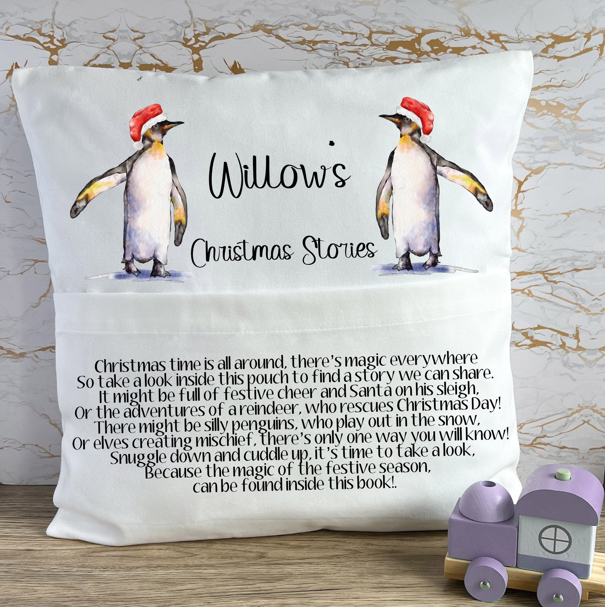 Christmas Book Cushion, Kids Book Cushion, Book Cushion, Penguin Book Cushion, Book Cushion For A Boy, Reading Story Pillow