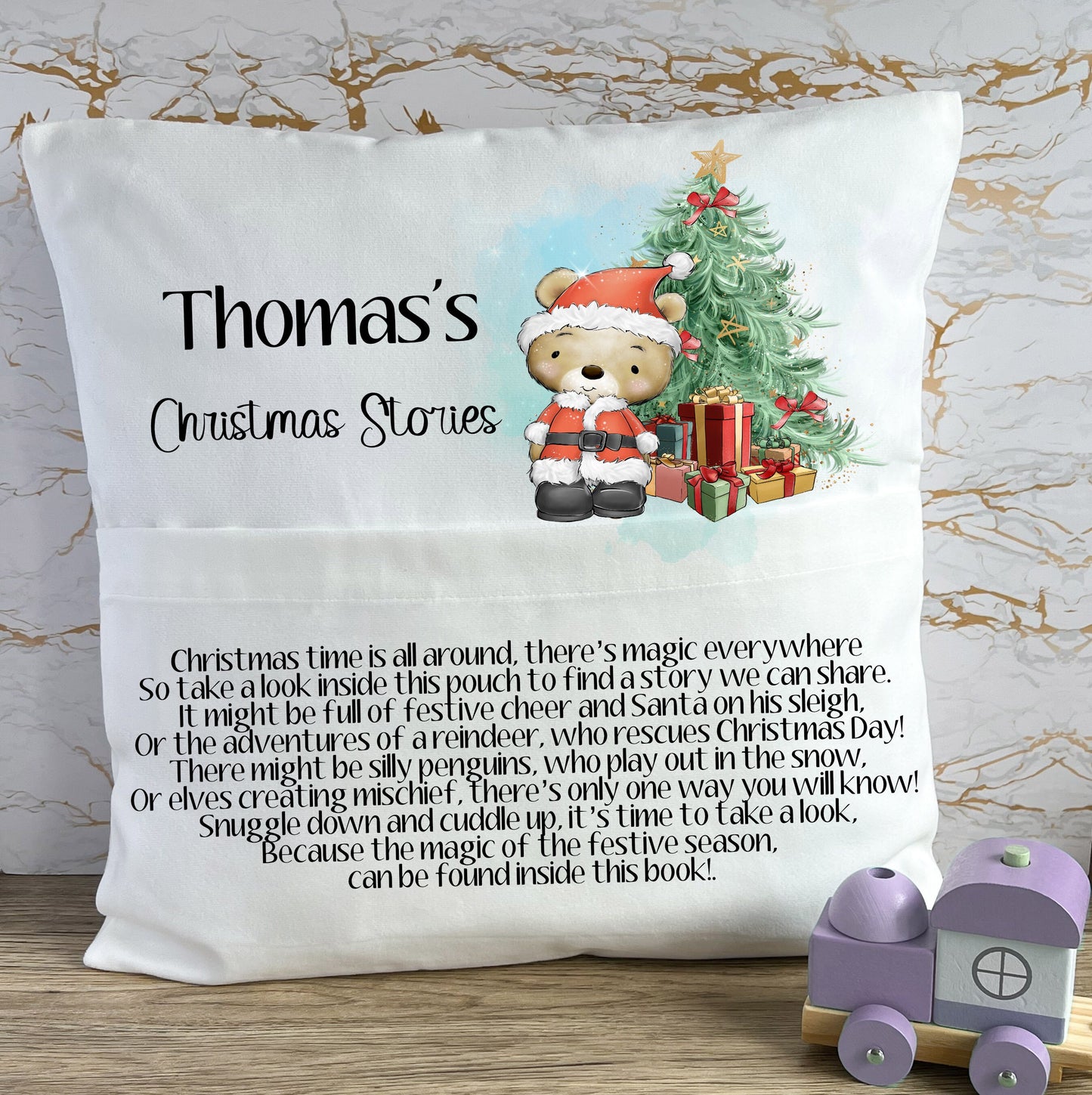 Christmas Book Cushion, Kids Book Cushion, Book Cushion, Teddy Santa Book Cushion, Book Cushion For A Boy, Reading Story Pillow