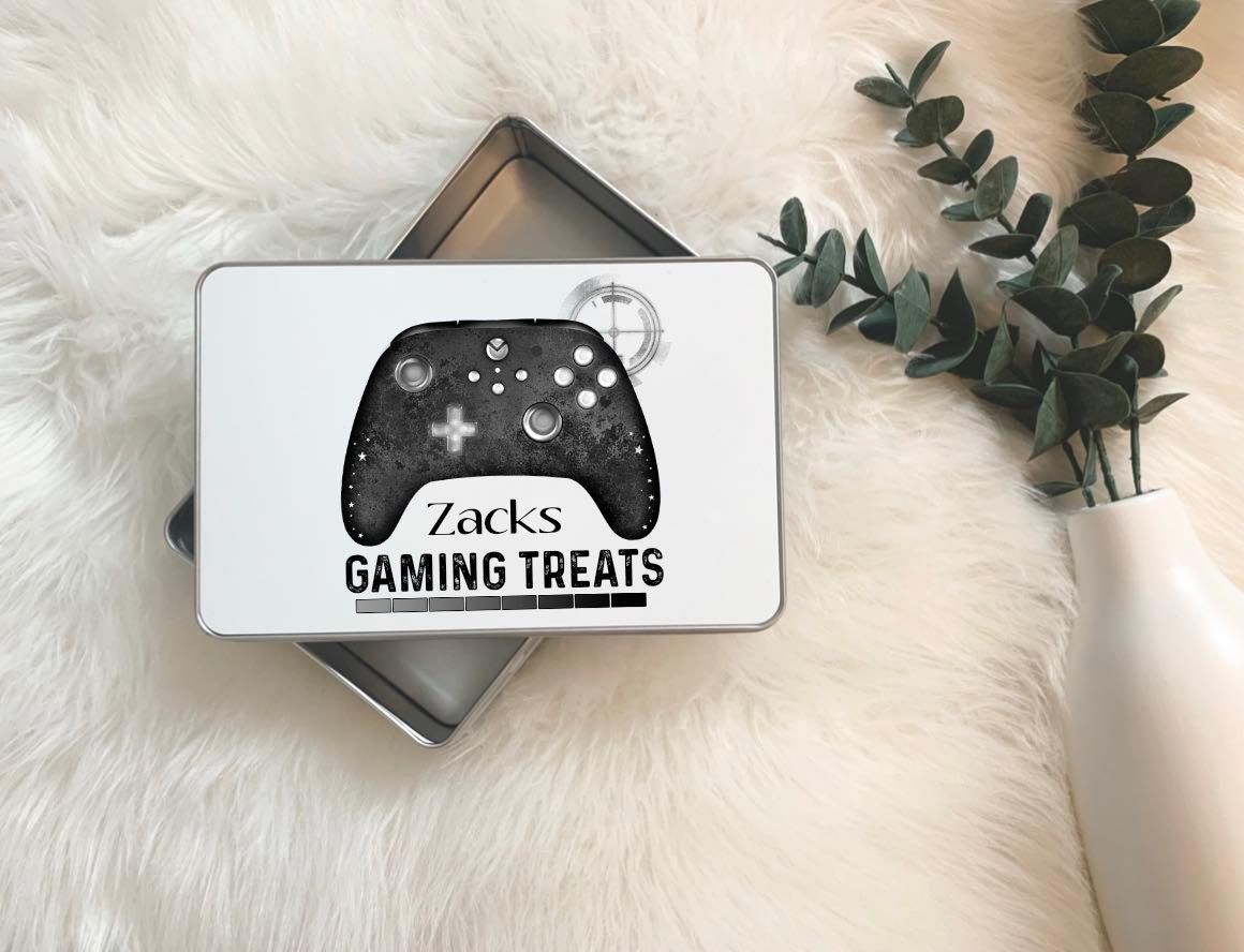 Gamer Gifts, Personalised Gamer Snack Tin. Christmas Gifts, Personalised Storage Tin, Stocking Filler For Teens, Christmas Gifts For Him