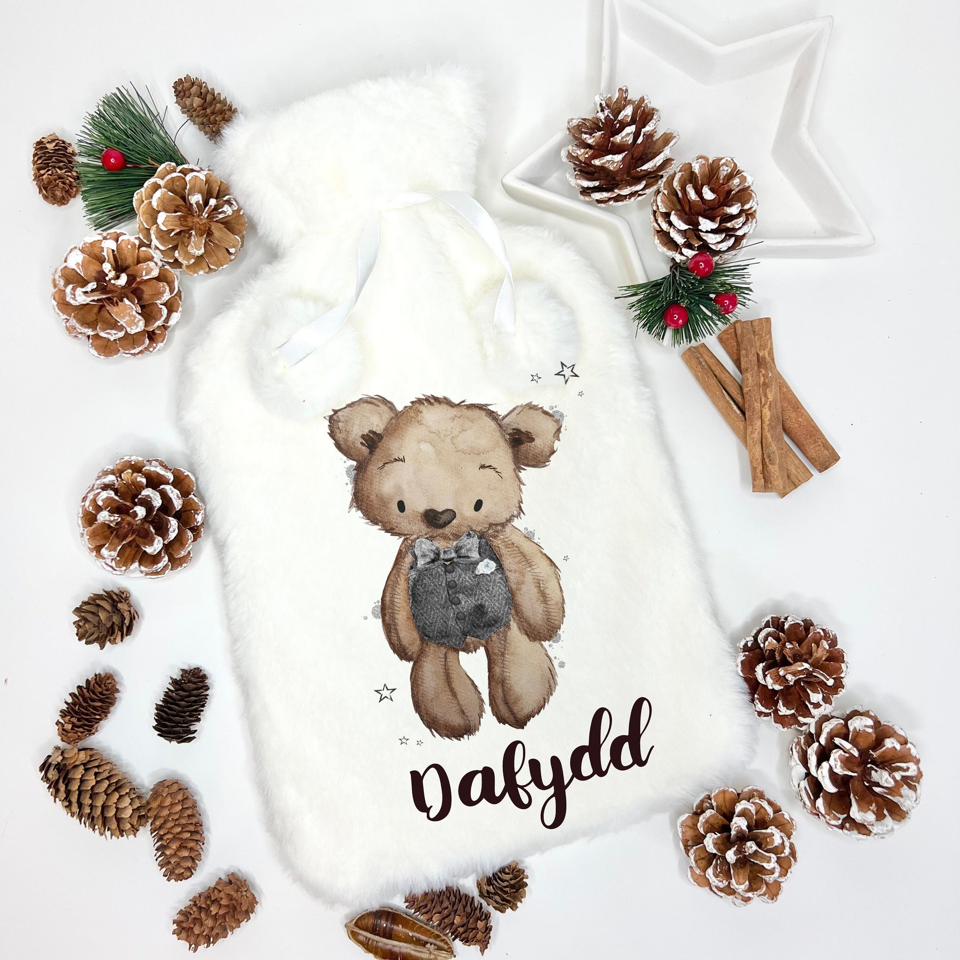 Personalised Hot Water Bottle, Teddy Bear Design Hot Water Bottle, Childs Hot Water Bottle, Deluxe Fluffy Cover