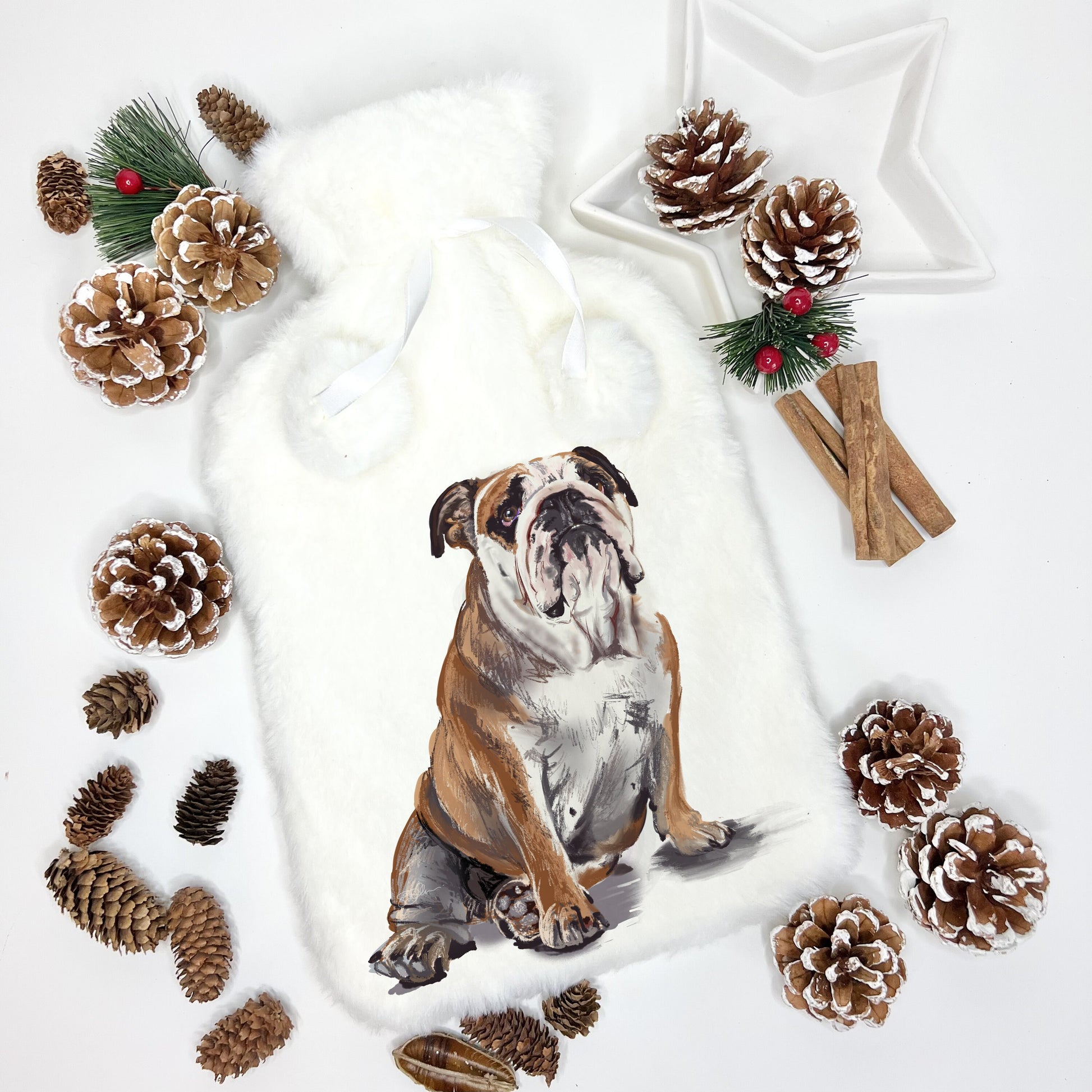 Bulldog Gifts, Personalised Hot Water Bottle, Bulldog Design Hot Water Bottle, Christmas Gifts, Deluxe Fluffy Cover