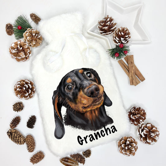 Personalised Hot Water Bottle, Dachshund Design Hot Water Bottle, Dachshund Gifts, Hot Water Bottle, Deluxe Fluffy Cover, Dog Gifts