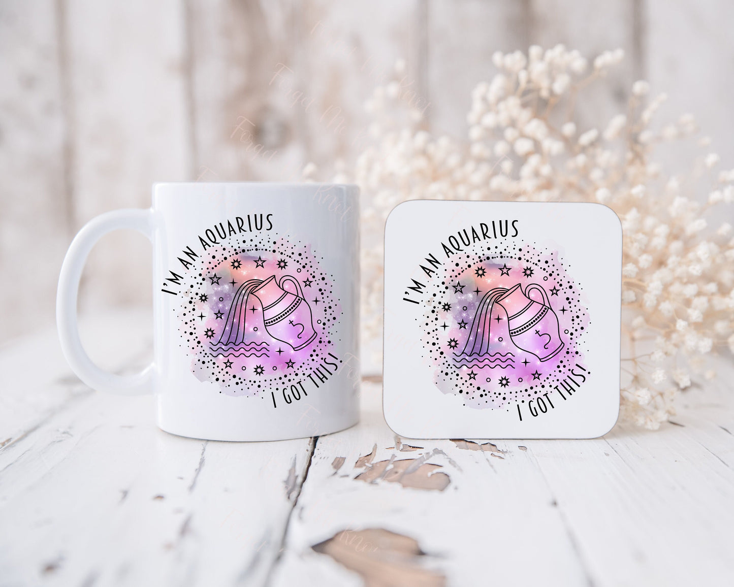 Personalised Star Sign Mug, Zodiac Sign Mug Set, Astrology Gift, Motivational Gift, Aquarius Star Sign Gift
