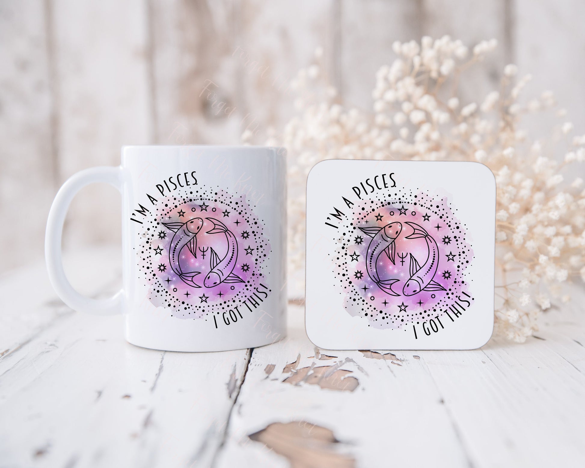 Personalised Star Sign Mug, Zodiac Sign Mug Set, Astrology Gift, Motivational Gift, Pisces Star Sign Gift