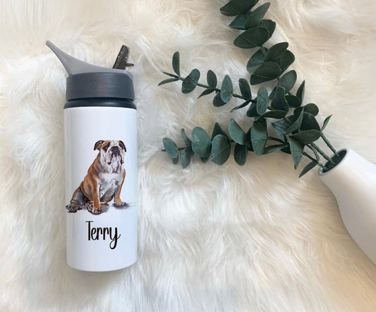 Bulldog Water Bottle, Personalised Water Bottle, Water Bottle With Straw, Personalized Gift For Her, Dog Water Bottle