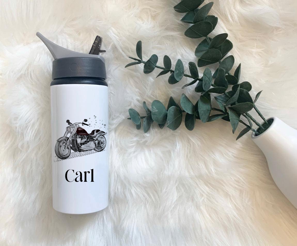 Motorbike Water Bottle, Personalised Water Bottle, Water Bottle With Straw, Personalized Gift For Her, Motorbike Drinks Bottle