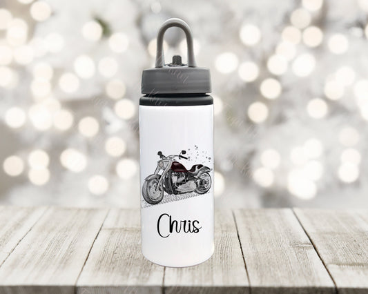 Motorbike Water Bottle, Personalised Water Bottle, Water Bottle With Straw, Personalized Gift For Her, Motorbike Drinks Bottle