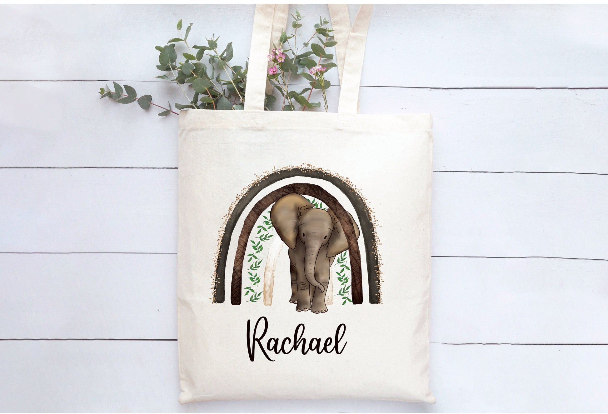 Elephant Tote Bag, Personalised Elephant Design Tote Bag, Personalised Tote Bag Gift, Personalised Shopping Bag