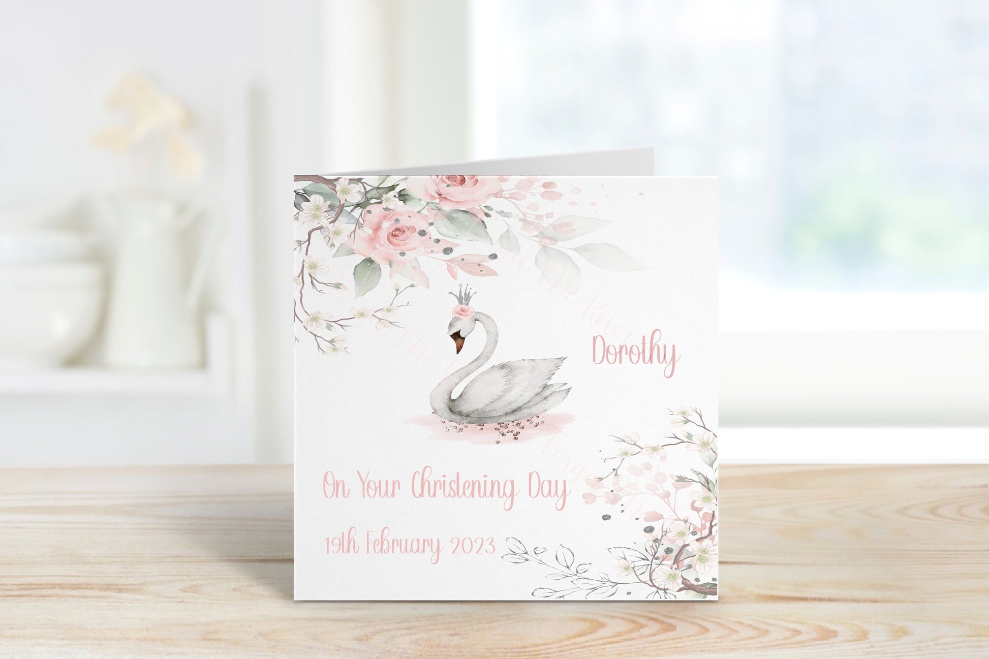 Christening Gifts, Personalised Christening Card, Swan Christening Card, Baptism Card, Christening Card For Girls