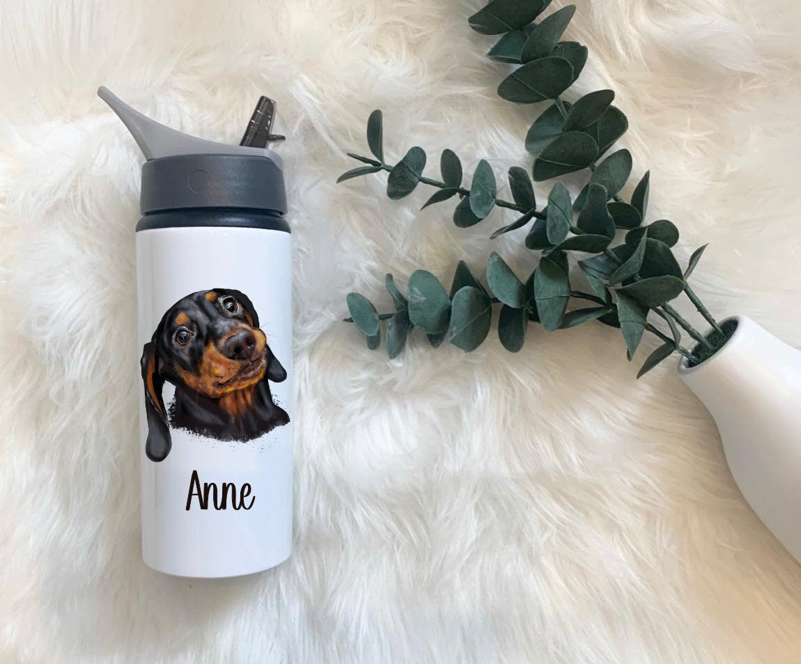 Rottweiler Water Bottle, Personalised Water Bottle, Water Bottle With Straw, Personalized Gift For Her, Dog Water Bottle