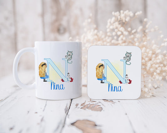 Alice in Wonderland Mug, Monogram Mug, Child's Mug, Personalised Mug, Initial Mug