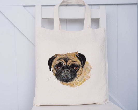 Pug Tote Bag, Personalised Dog Tote Bag, Personalised Gift For Her, Gift for Friend, Gift For Nana, Gift For Mum