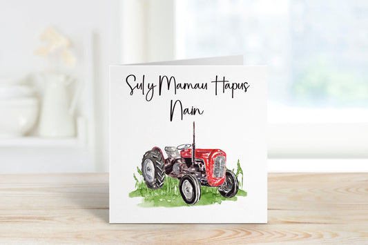 Welsh Mothers Day Card, Sul y Mamau Hapus, Welsh Mother's Day Card, Mam Mother's Day Card, Tractor Card For Nain