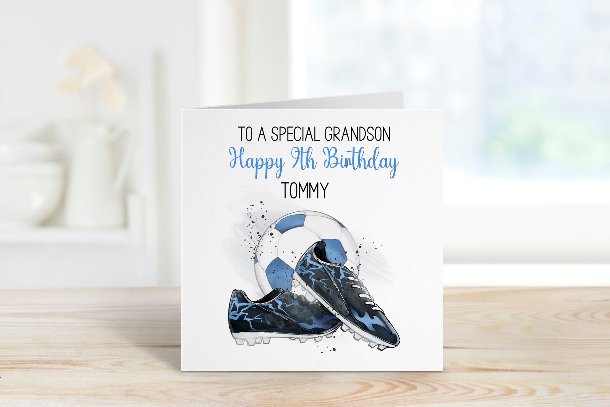 Personalised Grandson Football Birthday Card, Any Age Birthday Card For Grandson, 1,2,3,4,5,6,7,8,9,10