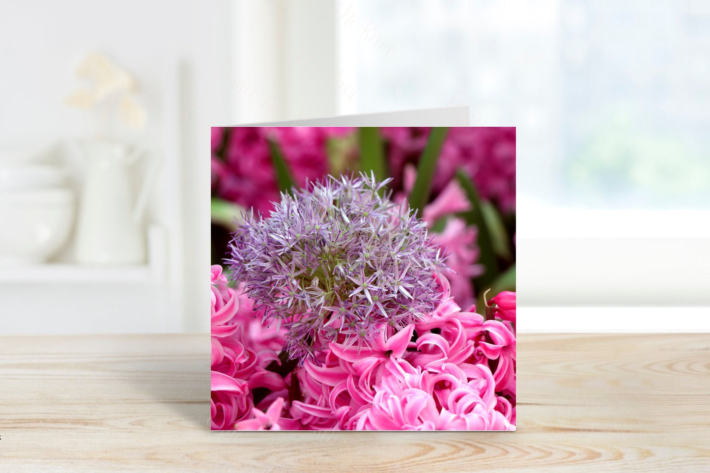Blank Card, Picture Only Card, Allium Flowers In Pink Flower Fields Greeting Card