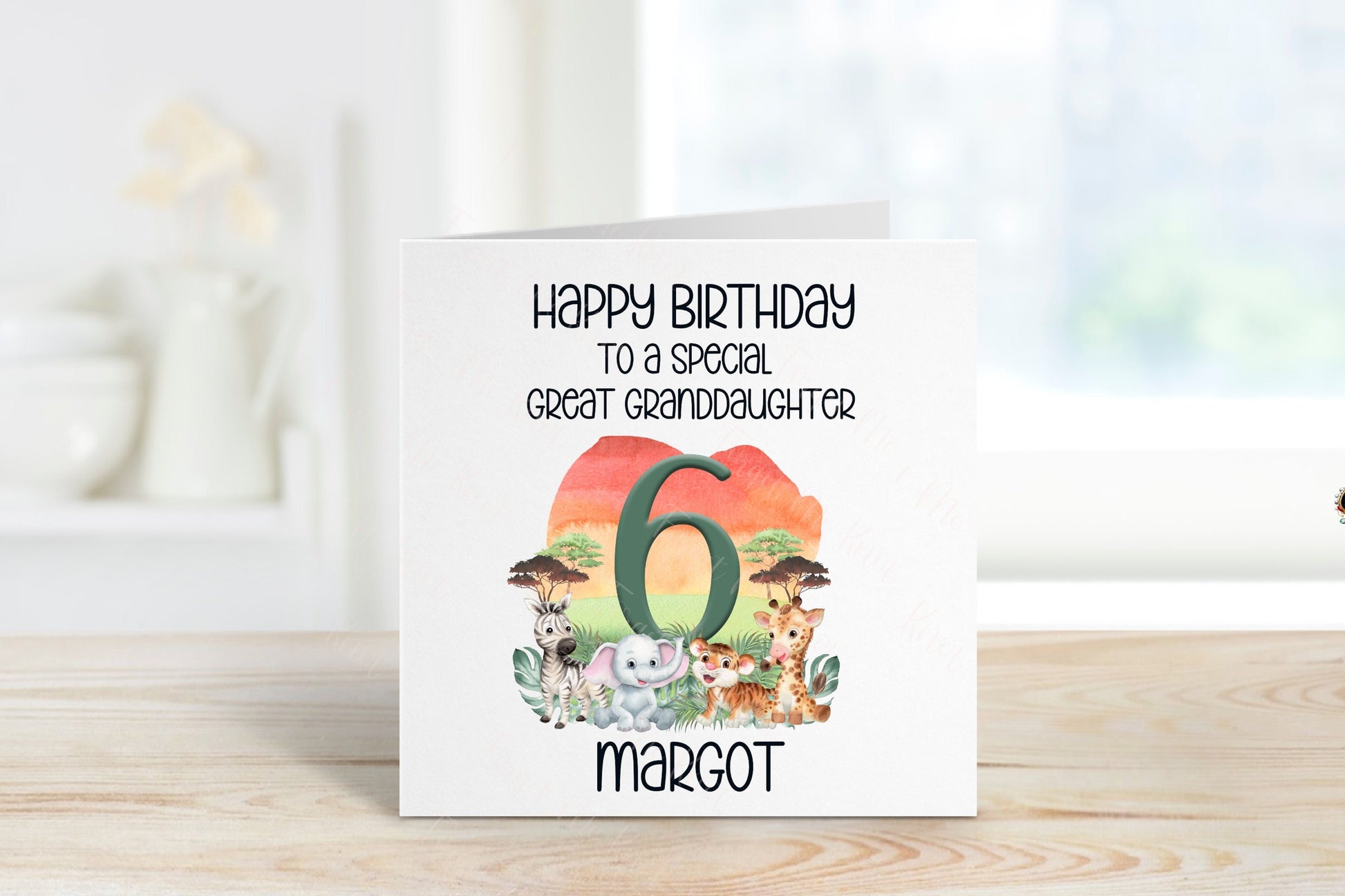 Personalised Great Niece Birthday Card, Safari Theme Birthday Card, Any Age, 1st, 2nd, 3rd, 4th, 5th, 6th Great Niece Birthday Card