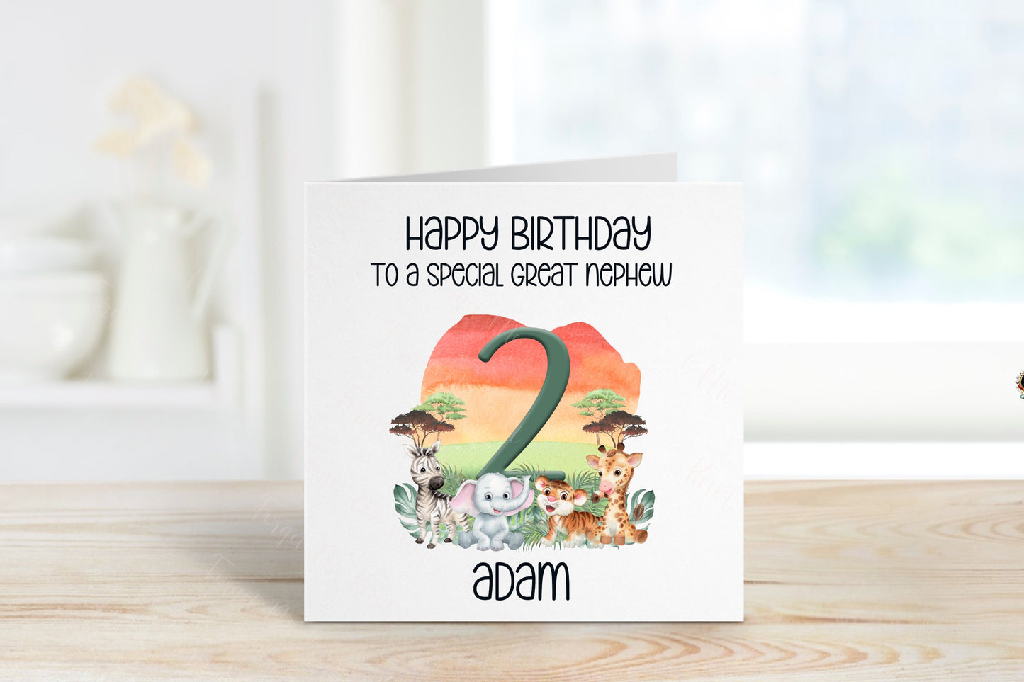 Personalised Great Grandson Birthday Card, Safari Theme Birthday Card, Any Age, 1st, 2nd, 3rd, 4th, 5th, 6th Great Grandson Birthday Card