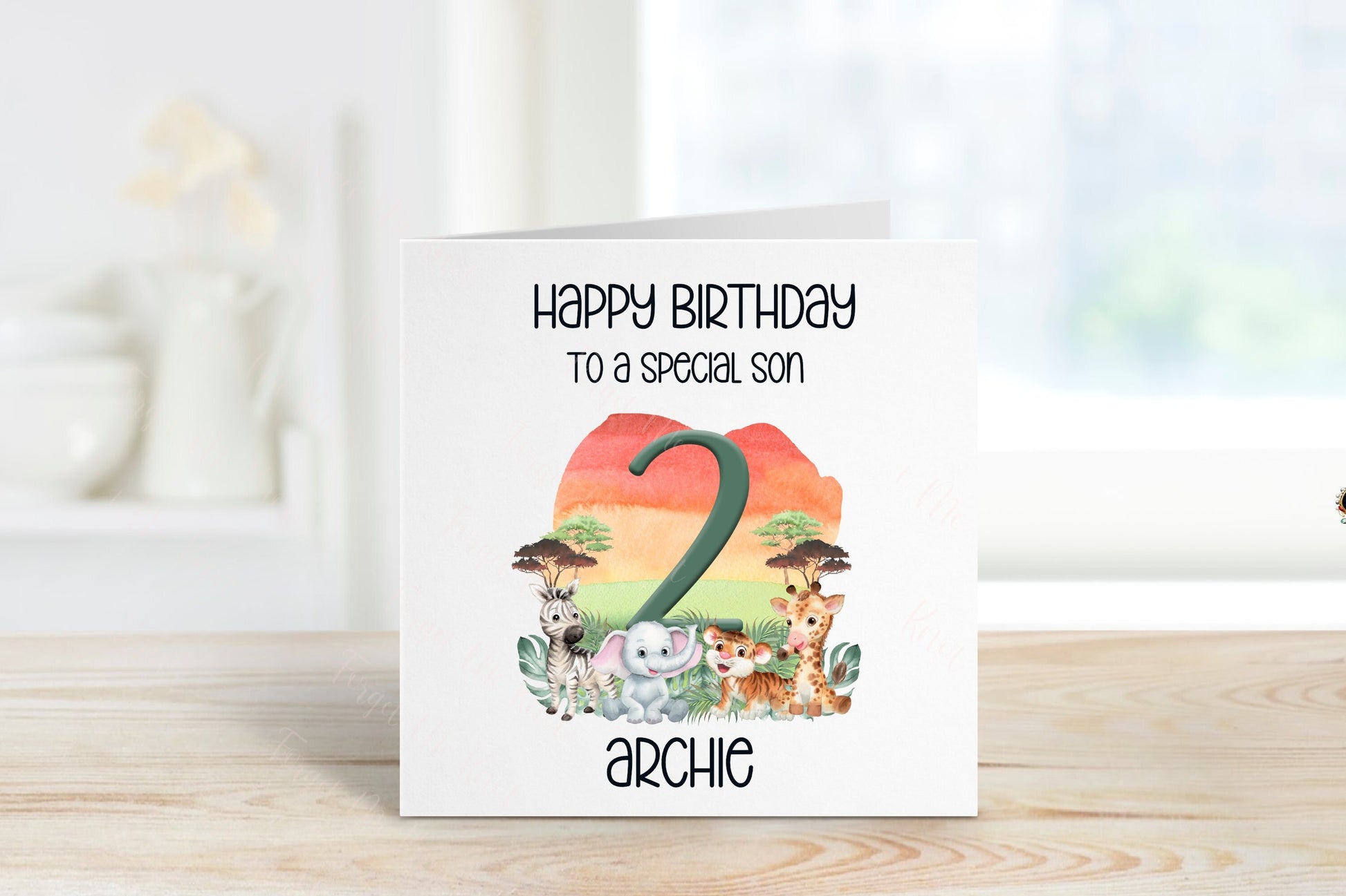 Personalised Son Birthday Card, Safari Theme Birthday Card, Any Age, 1st, 2nd, 3rd, 4th, 5th, 6th Son Birthday Card