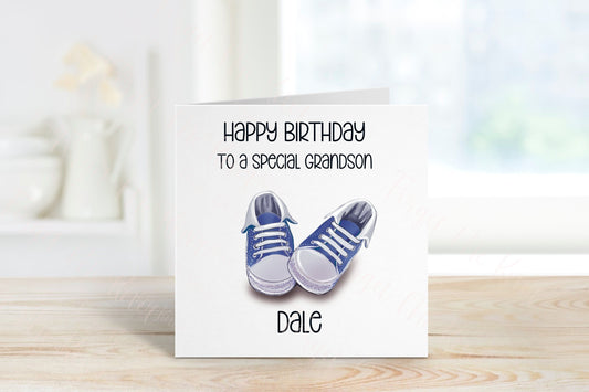 Personalised Grandson Birthday, Trainer Design Birthday Card, Any Age, 1st, 2nd, 3rd, 4th, 5th, 6th Grandson Birthday Card