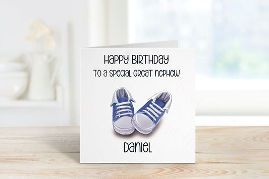 Personalised Great Nephew Birthday, Trainer Design Birthday Card, Any Age, 1st, 2nd, 3rd, 4th, 5th, 6th Great Nephew Birthday Card