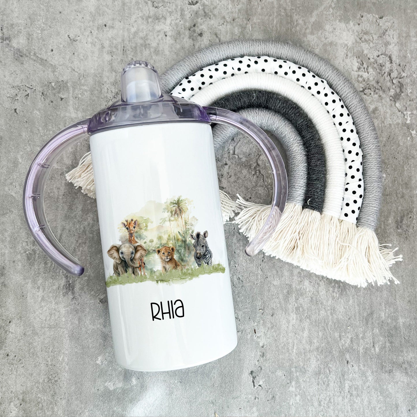 Personalised Zebra Safari Sippy Cup, Kids Sippy Cup, Double Handled Beaker For Kids