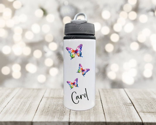 Personalised Rainbow Butterly Water Bottle, Pride Rainbow Water Bottle, LGBTQ Pride Rainbow Drinks Bottle