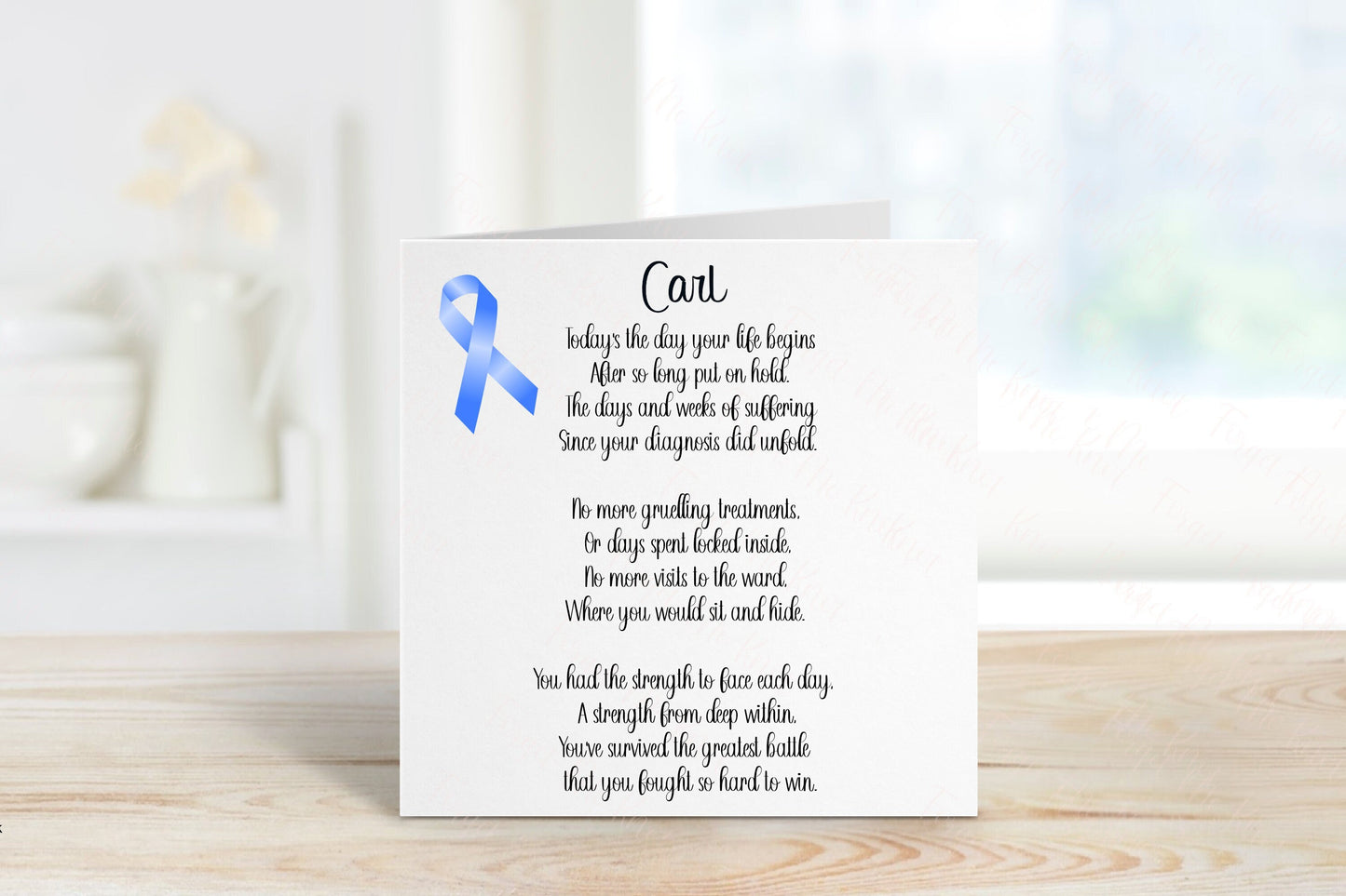 Prostate Cancer Survivor Card, Beaten Cancer Card, Personalised Cancer Survivor Card, Light Blue Ribbon Prostate Cancer Survivor Card