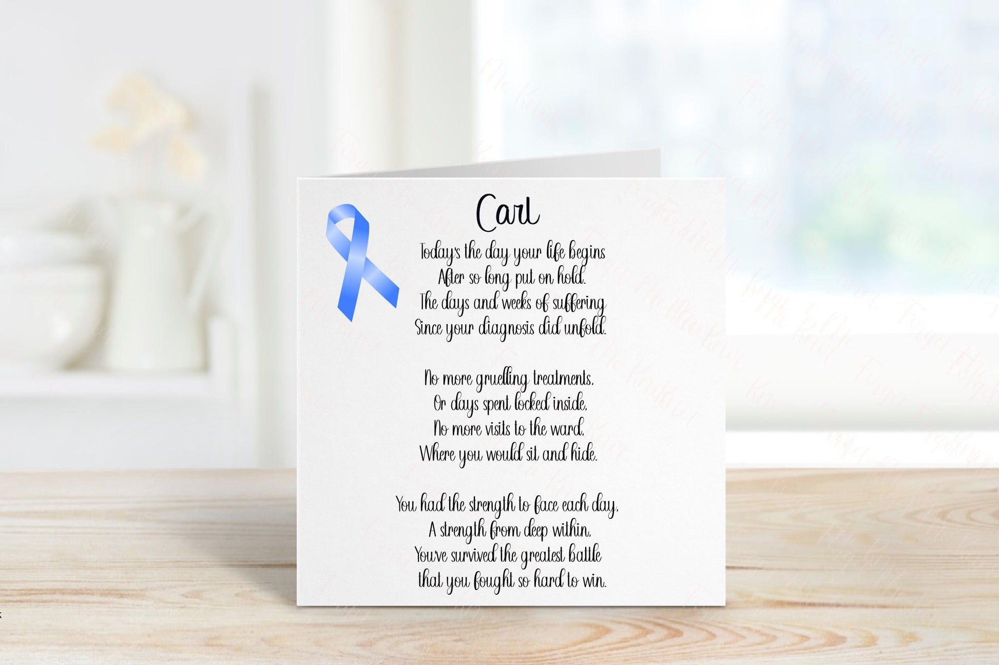 Prostate Cancer Survivor Card, Beaten Cancer Card, Personalised Cancer Survivor Card, Light Blue Ribbon Prostate Cancer Survivor Card