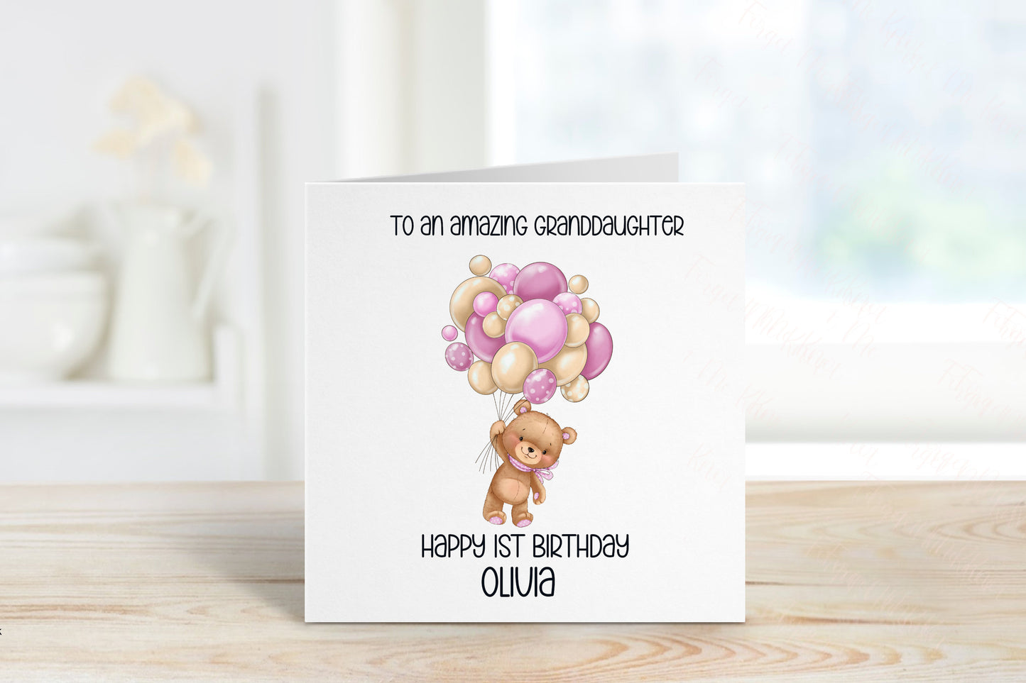Personalised Daughter 1st Birthday Card, Bear And Balloons Card, Any Age, 1st, 2nd, 3rd, 4th, Daughter 2nd Birthday Card