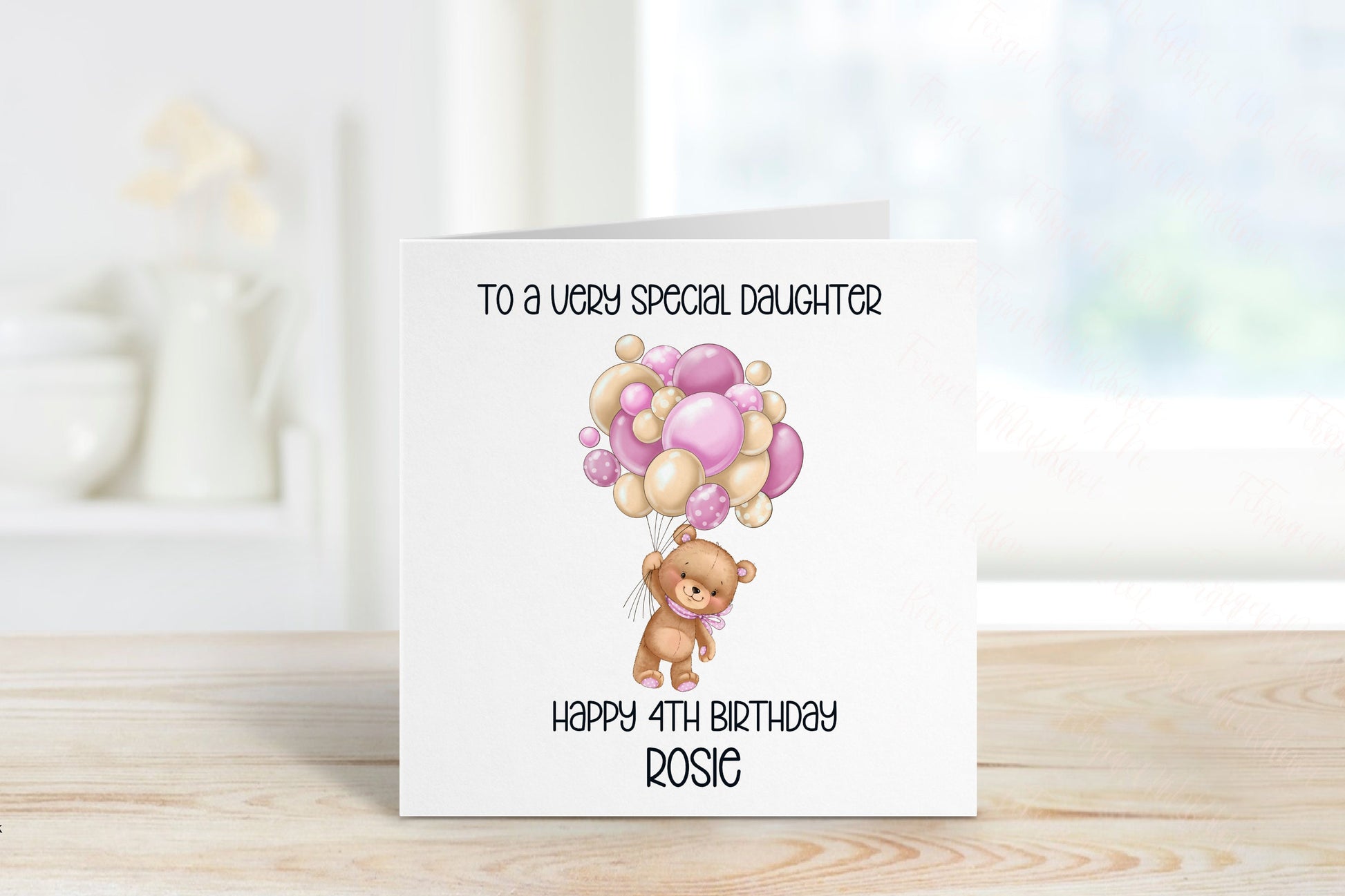Personalised Goddaughter Birthday Card, Bear And Balloons Card, Any Age, 1st, 2nd, 3rd, 4th, Goddaughter 1st Birthday Card
