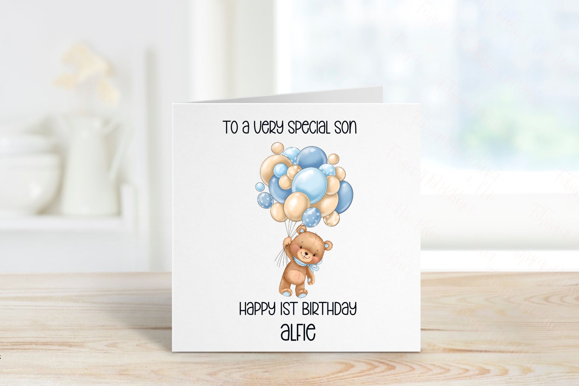 Personalised Great Nephew Birthday Card, Bear And Balloons Card, Any Age, 1st, 2nd, 3rd, 4th, Great Nephew 1st Birthday Card