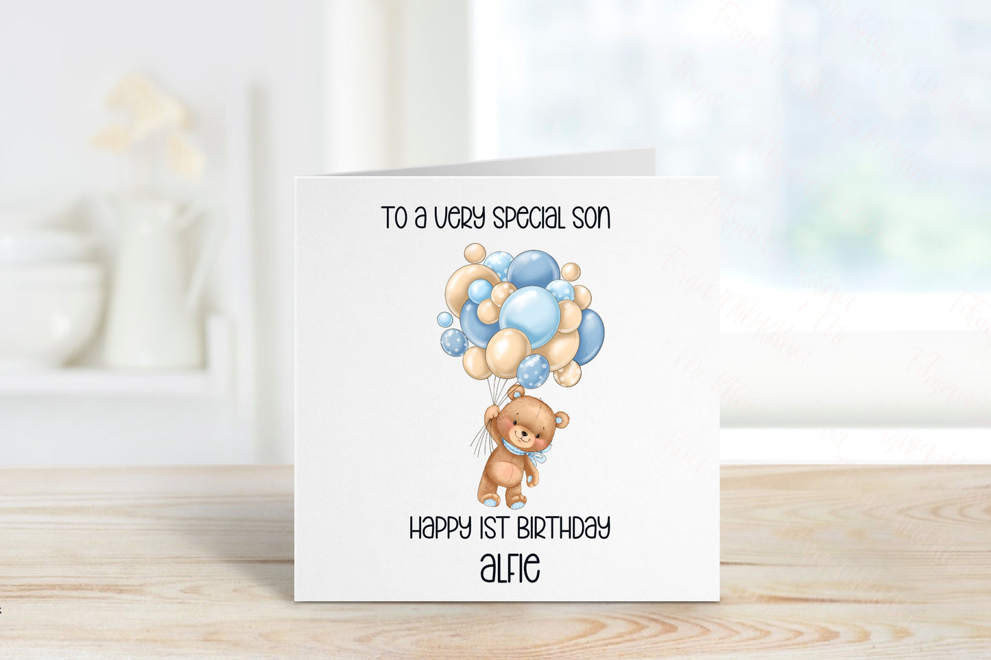 Personalised Grandson Birthday Card, Bear And Balloons Card, Any Age, 1st, 2nd, 3rd, 4th, Grandson 1st Birthday Card
