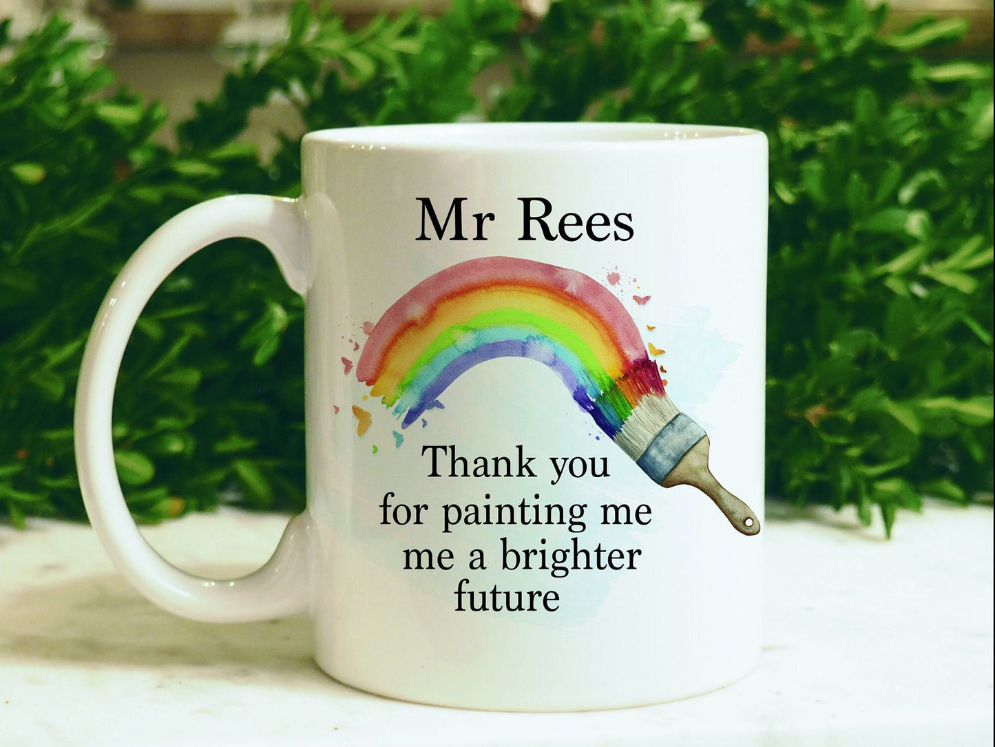 Personalised Teacher Mug, Thank You Teacher Gift, Rainbow Teacher Gift, Paintbrush Rainbow Teacher, TA Gift, End of Term, Headteacher