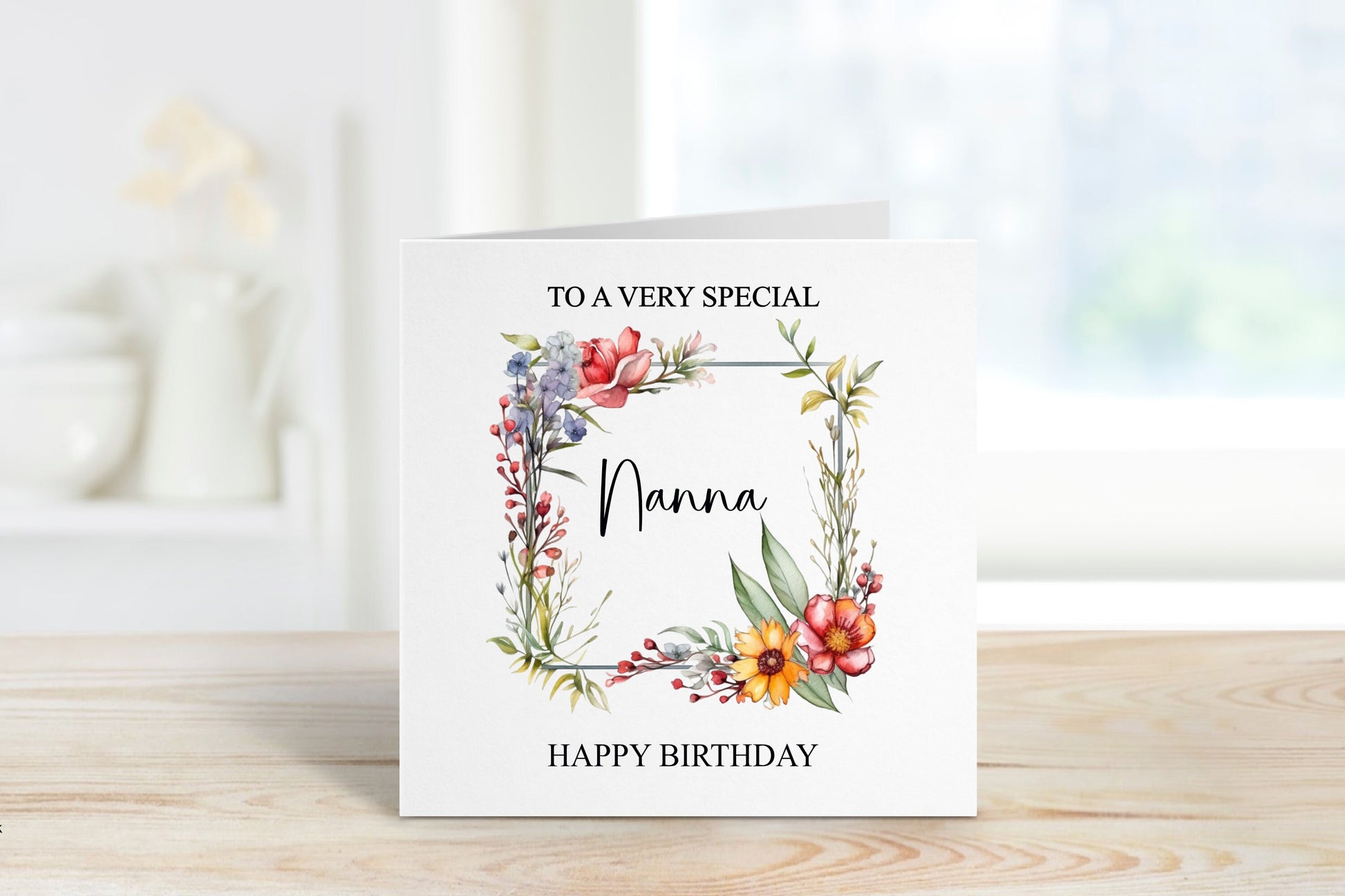 Personalised Godmother Birthday Card, Floral Frame Birthday Card For Her