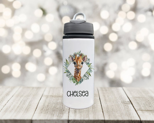 Personalised Water Bottle, Water Bottle, Drinks Bottle, Giraffe Drinks Bottle, Jungle Water Bottle