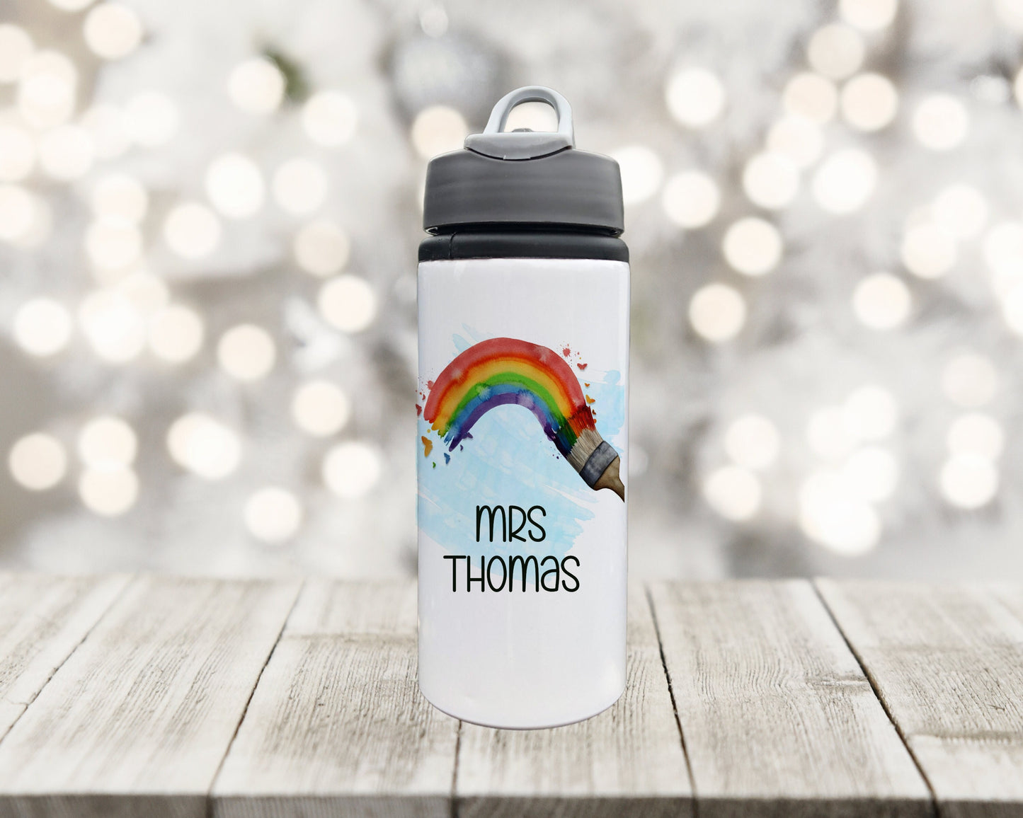 Personalised Teacher Gifts, Personalised Water Bottle, Water Bottle Gift For Teacher, Drinks Bottle, Rainbow Design Drinks Bottle
