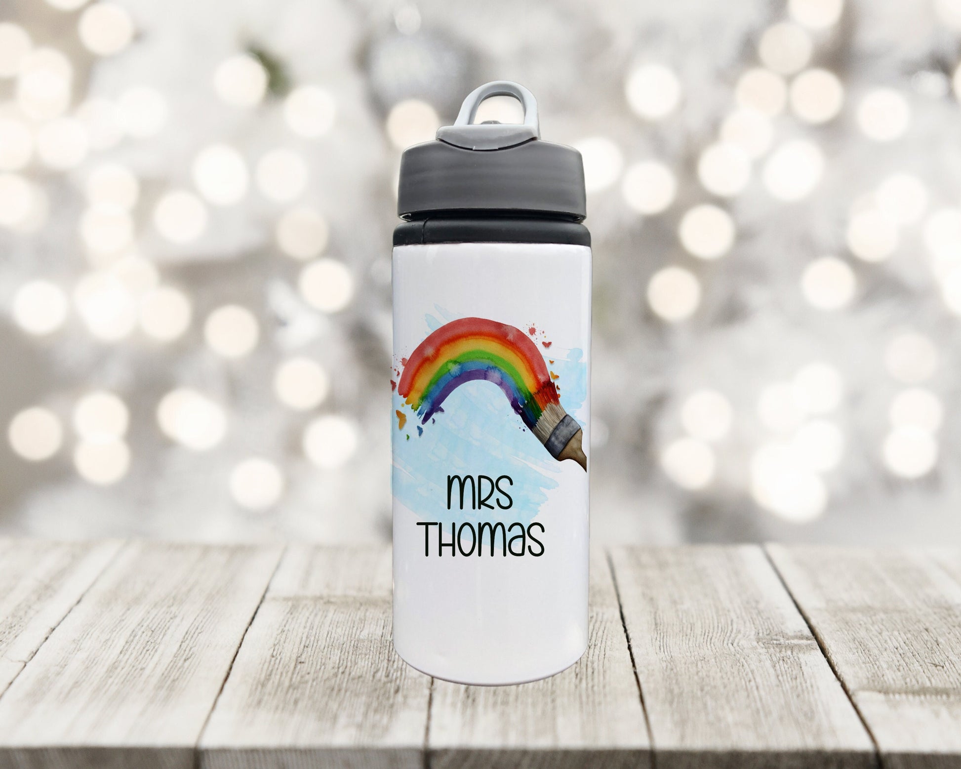 Personalised Teacher Gifts, Personalised Water Bottle, Water Bottle Gift For Teacher, Drinks Bottle, Rainbow Design Drinks Bottle