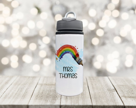 Personalised Teacher Gifts, Personalised Water Bottle, Water Bottle Gift For Teacher, Drinks Bottle, Rainbow Design Drinks Bottle
