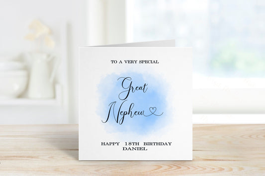 Personalised Great Nephew 18TH Birthday Card, Birthday Card For Him, 18TH Birthday Card For Great Nephew , Any Age Card