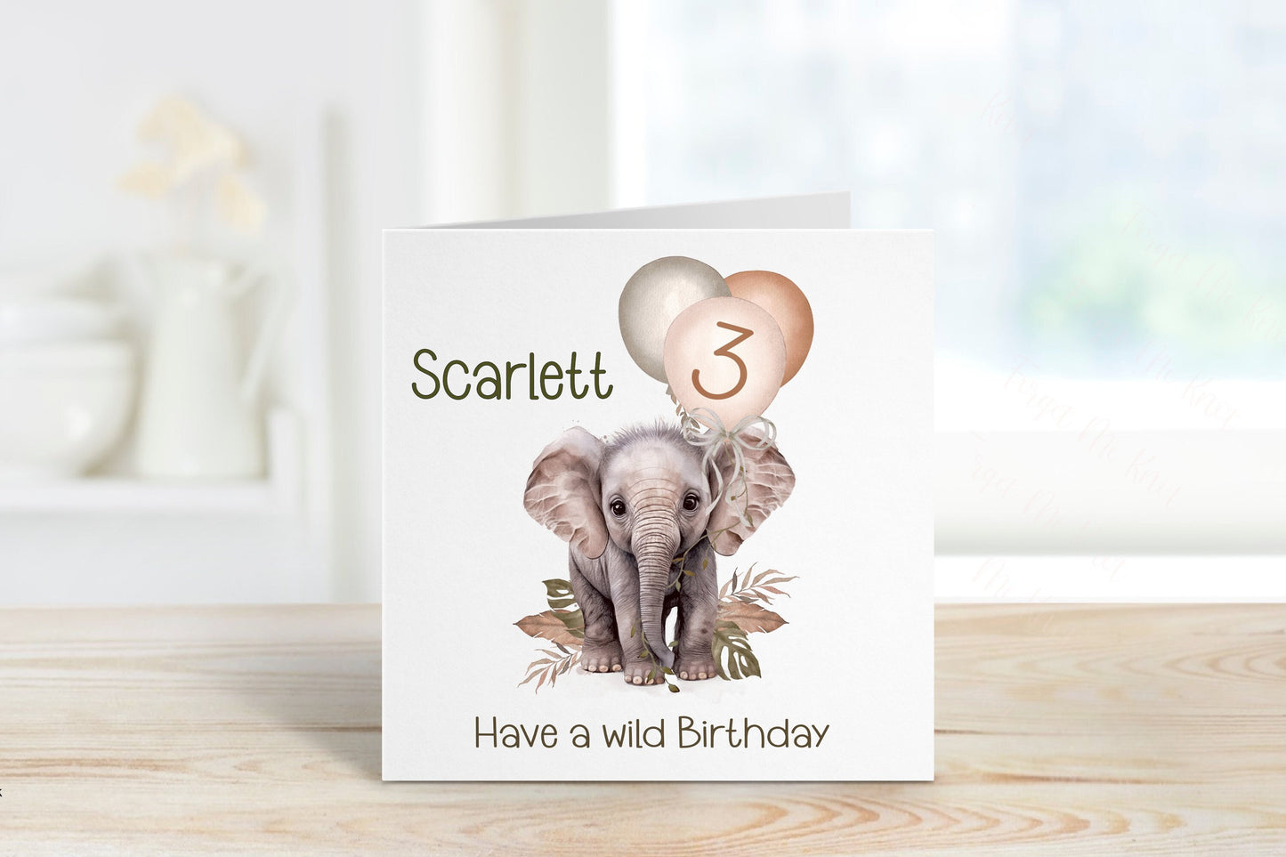 Personalised 3rd Birthday Card, 3rd Birthday Card For Girls Or Boys, Personalised Wild Birthday Safari Jungle Card, Elephant Card
