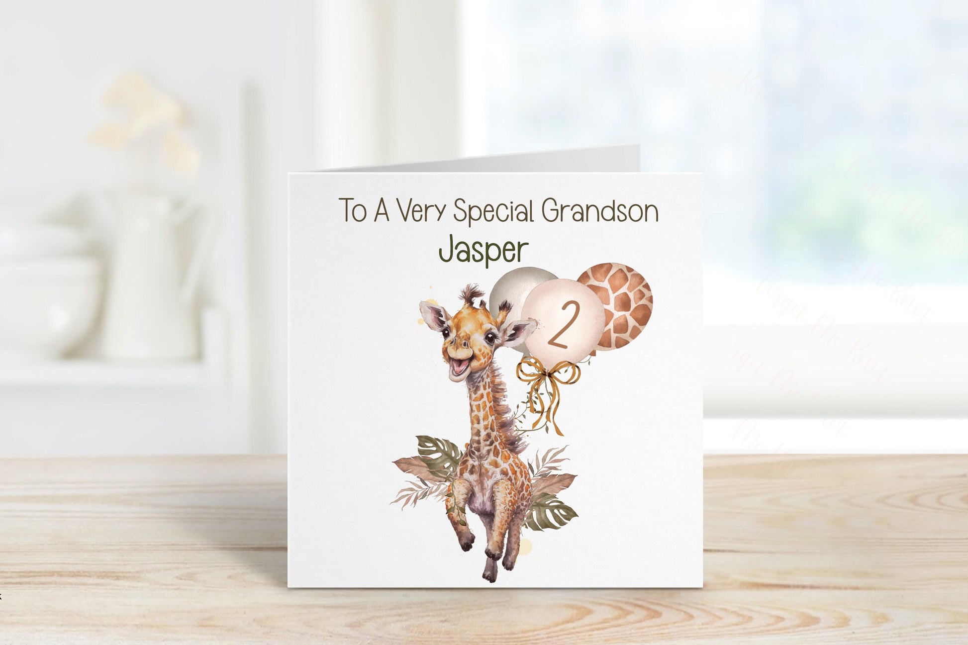Personalised Grandson 2nd Birthday Card, 2nd Birthday Card For Girls Or Boys, Personalised Wild Birthday Safari Jungle Card, Giraffe Card