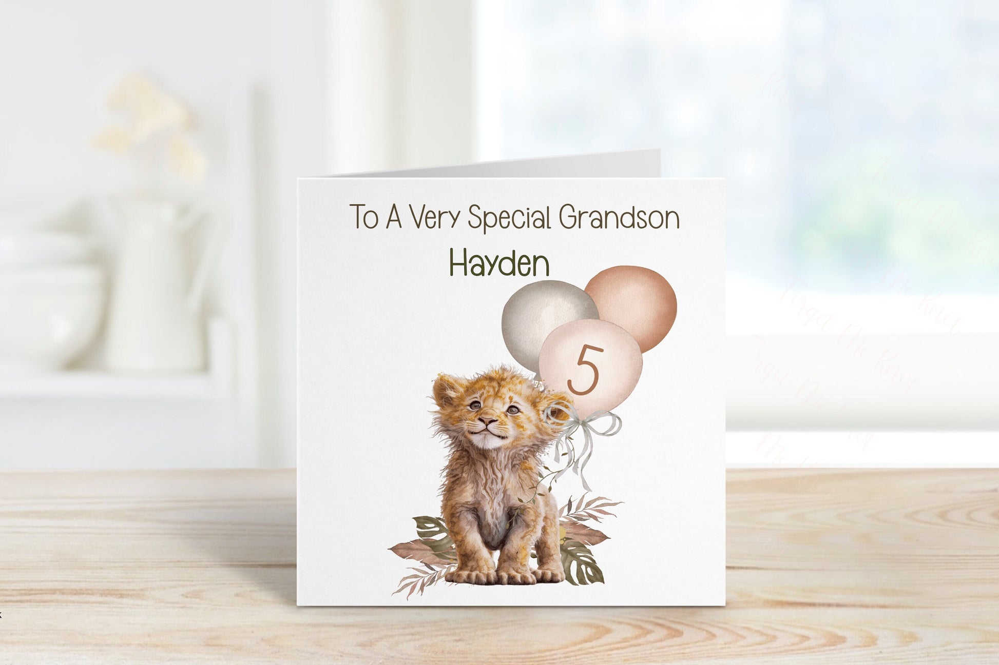 Personalised Grandson 5th Birthday Card, 5th Birthday Card For Girls Or Boys, Personalised Wild Birthday Safari Jungle Card, Elephant Card