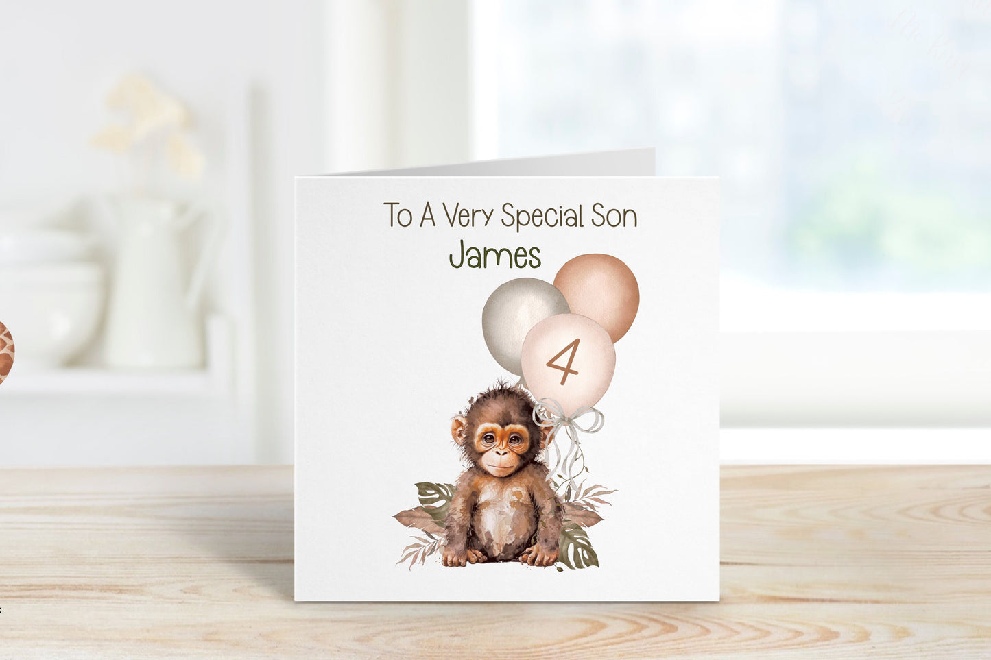 Personalised Son 4th Birthday Card, 4th Birthday Card For Girls Or Boys, Personalised Wild Birthday Safari Jungle Card, Giraffe Card