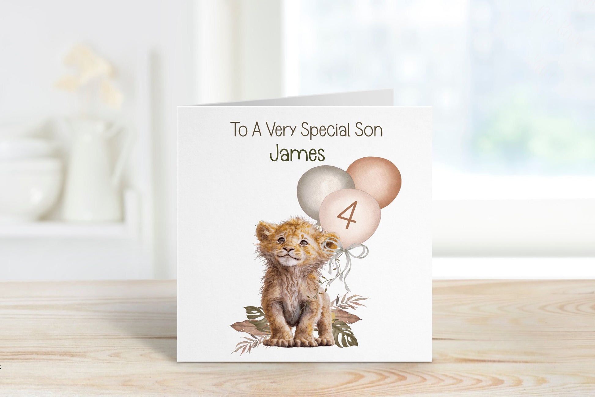 Personalised Son 4th Birthday Card, 4th Birthday Card For Girls Or Boys, Personalised Wild Birthday Safari Jungle Card, Elephant Card